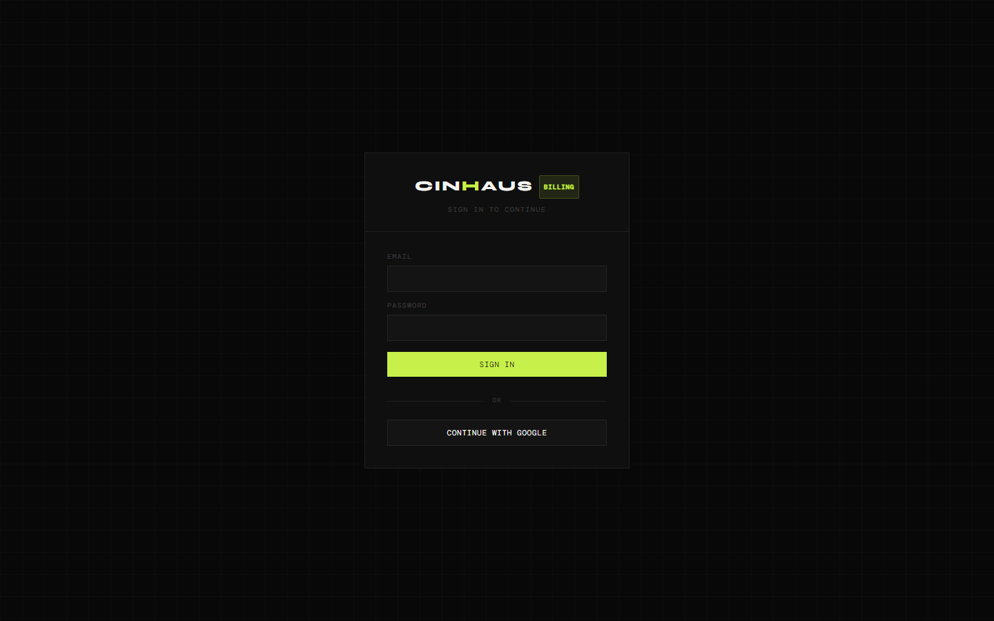 CinHaus Firebase login screen