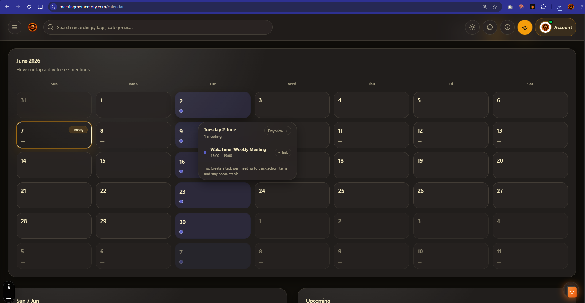 Calendar view with synced events