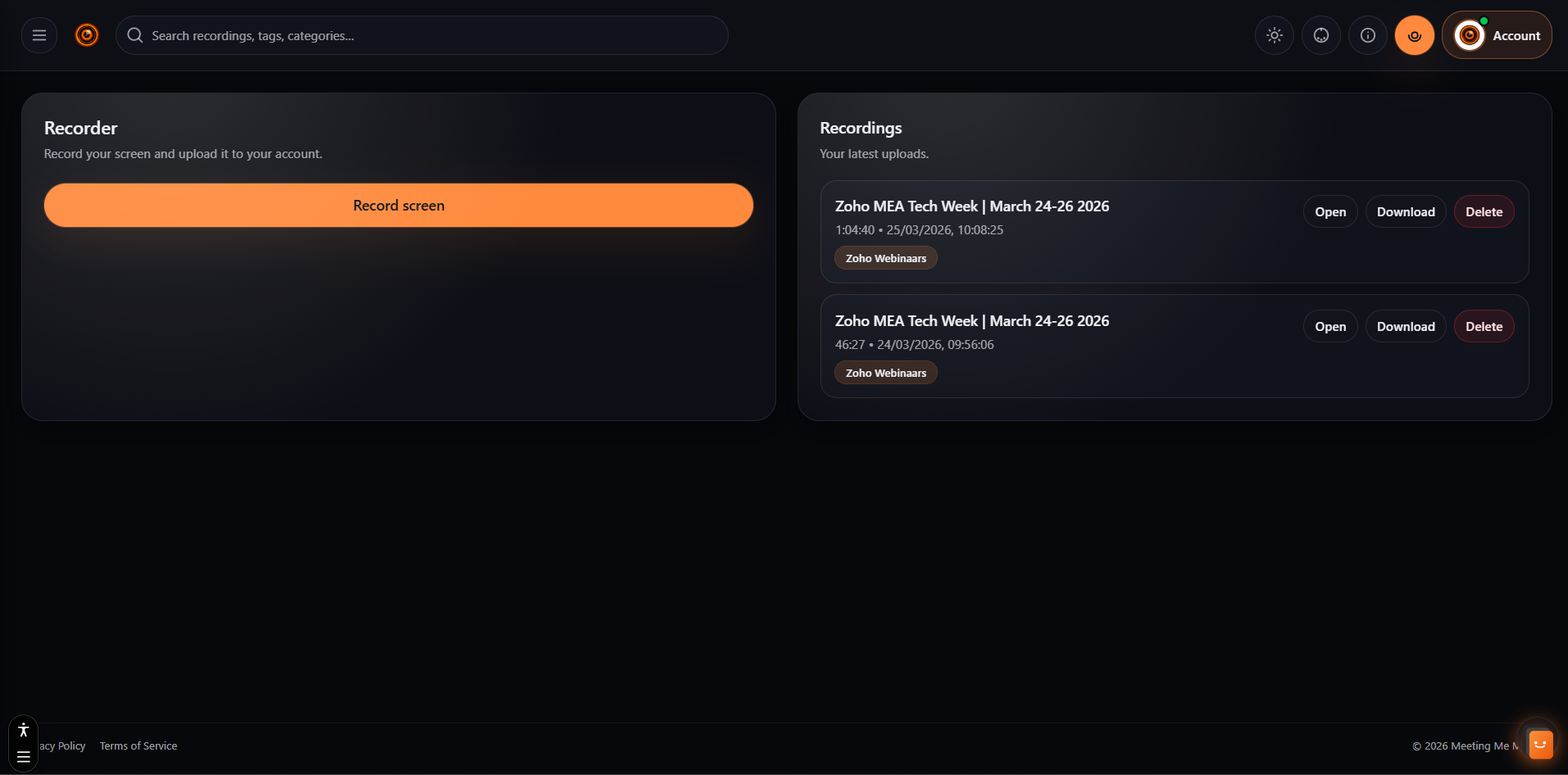 Browser-based screen recorder