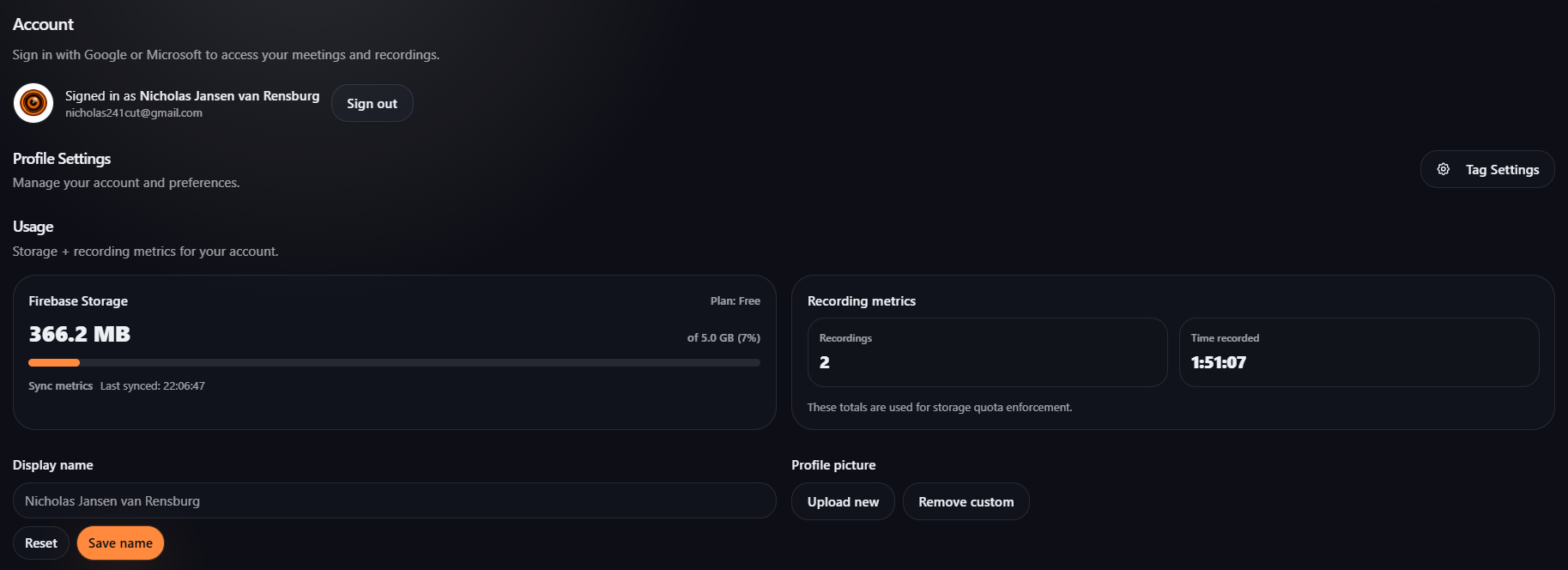 Storage usage and tracked quota